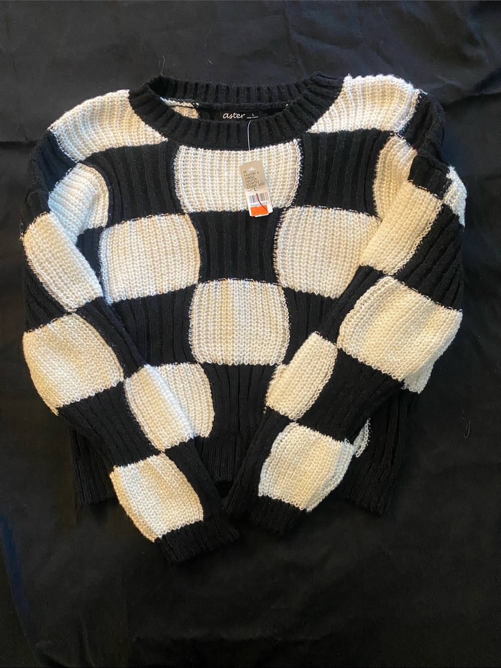 Aster Black & Cream Checkerboard Crewneck Sweater